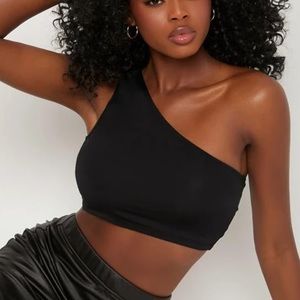 Tiger mist one shoulder black crop top size medium